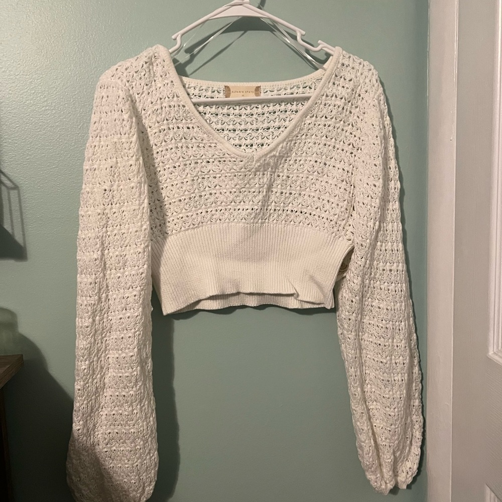 Altar'd State Cream Ribbed Crop Sweatshirt